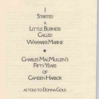 Camden: A Place in Time I Started a Little Business Called Wayfarer Marine