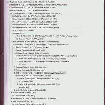 Descendants of Abiah Wadsworth