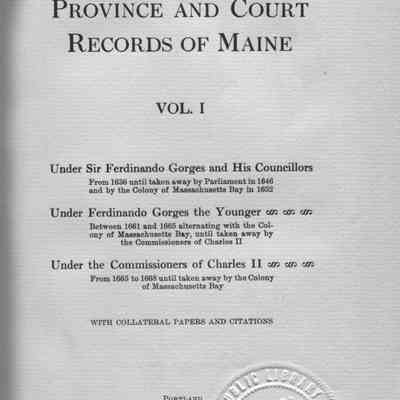 Province and Court Records of Maine, Vol. 1