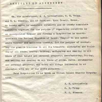 Records of Crotch Island Granite Corporation