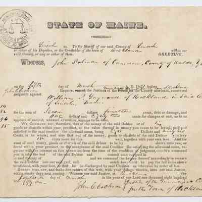 Judgement in case of John Tolman of Camden v. William Sayward of Rockland