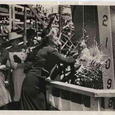Senator Margaret Chase Smith christens the "Pine Tree III"