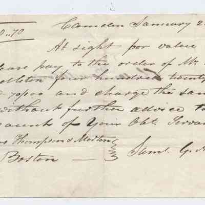 Letter to Messrs Thompson & Morton of Boston, Massachusetts from Samuel G. Adams of Camden, Maine dated 22 January 1836