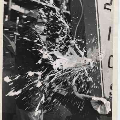 First Lady Eleanor Roosevelt christens the "Pine Tree"