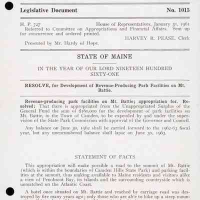 Legislative document for Mt. Battie park