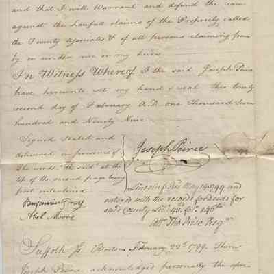 Joseph Peirce quit claim deed 1799: Copyright: None; Origformat: Artifact