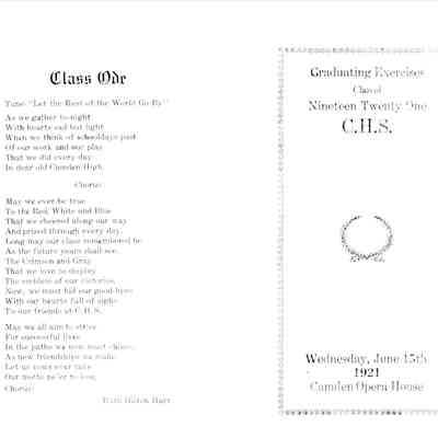 1921 Camden High Graduation Program pg. 1: Origformat: Book; Resolution: 100 dpi