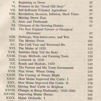 Table of contents from "History of Maine Agriculture"