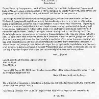 WHC 2009.181.2 lime quarry deed translation: Origformat: Other; Resolution: 96 dpi