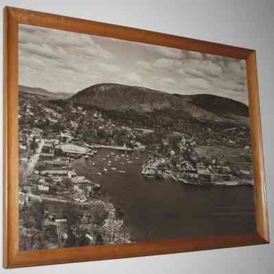 Camden harbor, aerial view circa 1950