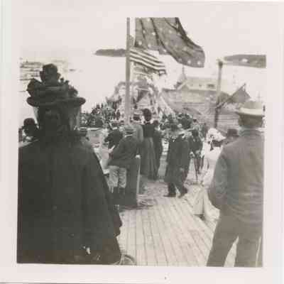 Crowd on the deck of the George W. Wells on launch day, August 14, 1900.