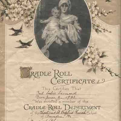 Cradle Roll Certificate for Carl Leslie Leonard, 1944