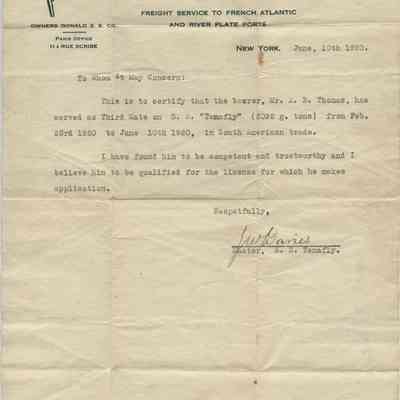 Letter of recommendation for Alanson B. Thomas