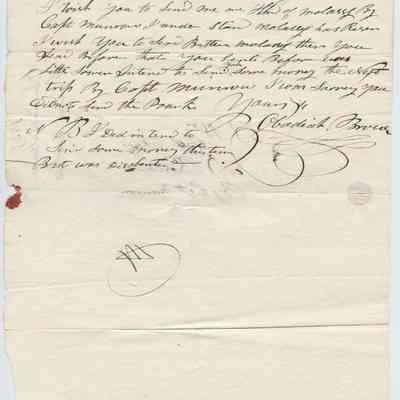 Letter to Mr. Joel Fay of Boston sent via Capt. Munrow from Obadiah Brown of Camden dated 10 October 1837