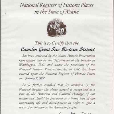 Great Fire Historic District Certificate