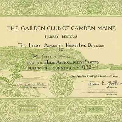 Garden Club Award certificate
