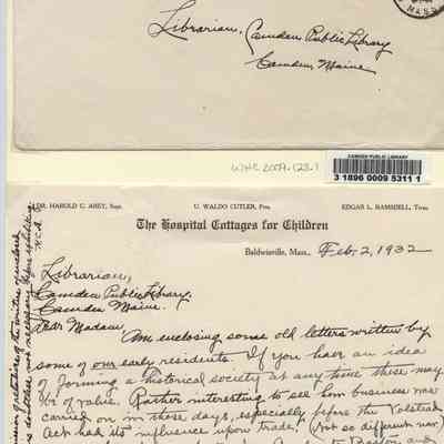 Explanatory letter to Camden librarian dated 2 Feb 1932