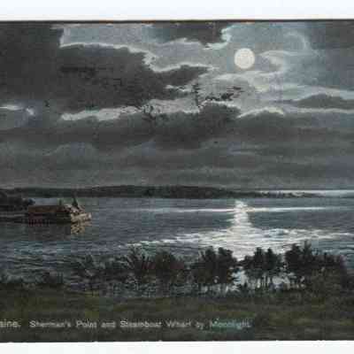 Steamship wharf in moonlight