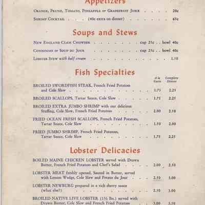 Marion Village Restaurant menu: Copyright: None; Origformat: Artifact