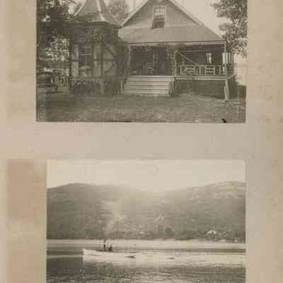 Cottage on water front; Tit-Willow Steamer on Megunticook Lake, Camden, Mai