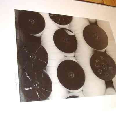 Spool ends at the Knox Mill: Copyright: None; Origformat: Print-Photographic