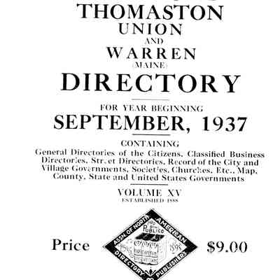 Manning's Rockland, Camden, Rockport, Thomaston, Union, and Warren, Maine Directory for Year Beginning September, 1937.