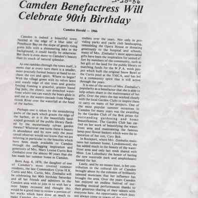 Mary Bok birthday article