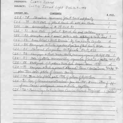 Curtis Island exhibit notebook inventory pg4