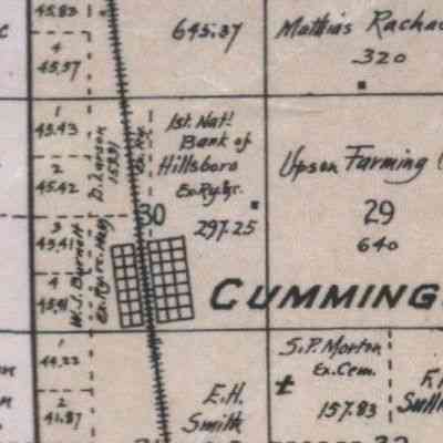 1900 map, portion of Ervin Township, Traill County, North Dakota: School No. 3 located in the Village of Cummings