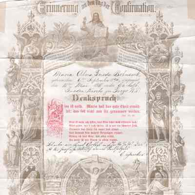 Maria Alma Frieda Bohnsack, Confirmation certificate: Evangelical Lutheran Church, Fargo, ND
