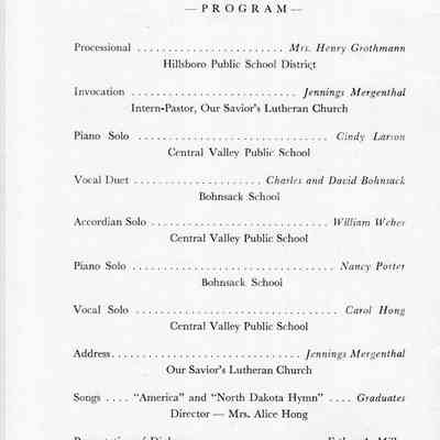 Traill County Rural Schools: 12 June 1963 Eighth Grade Graduation Program