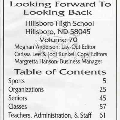 Hillsboro High School: 1998 Yearbook title and contents page