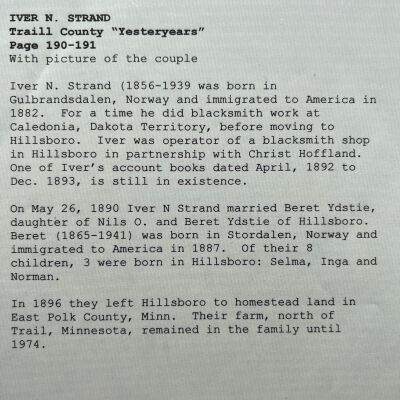 Traill County History Vol. I, pg. 190