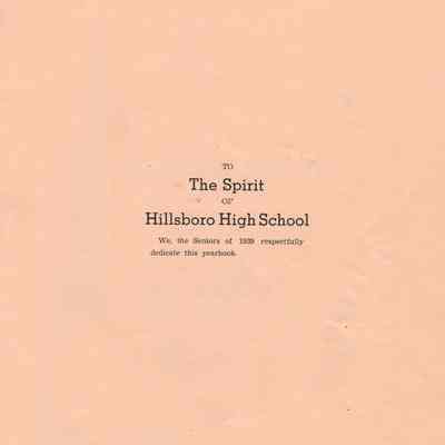 Hillsboro High School: 1939 Yearbook dedication page