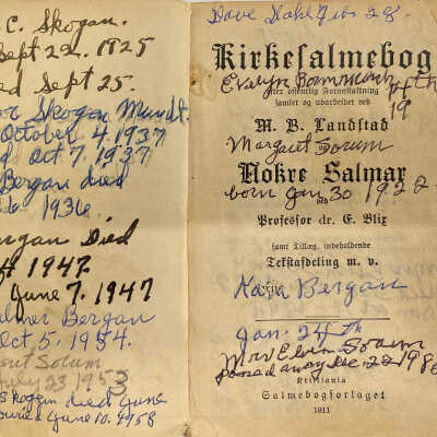 Title page with notations: Norwegian Psalm Book