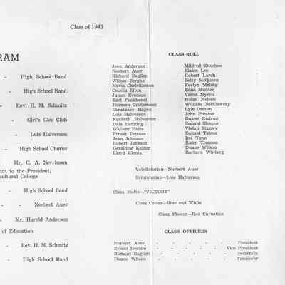Hillsboro High School 1943 Class Album: Class of 1943 Commencement Program and Class Roll