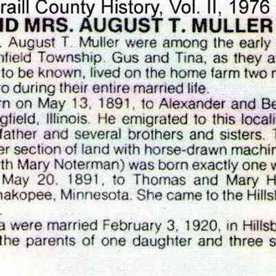 Traill County History "Yesteryears", 1976, Vol. II: August Müller (Mueller) family, page 113