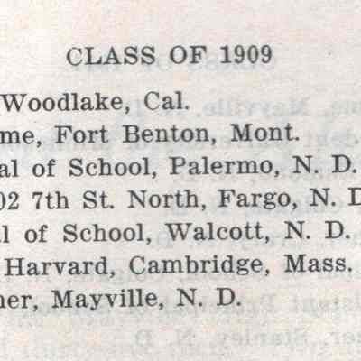 Mayville High School 1909 Class list