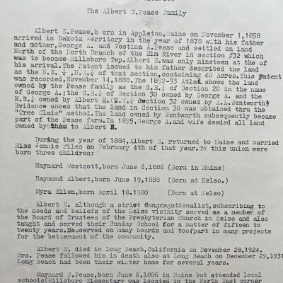 Pease family: Albert and Jenny (Files) Pease, 1878 settlers by Kelso in Traill County, Dakota Territory