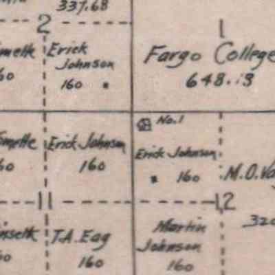 1900 map, portion of Ervin Township, Traill County, North Dakota: School No. 1 located in the NE Qtr. of Sect. 12