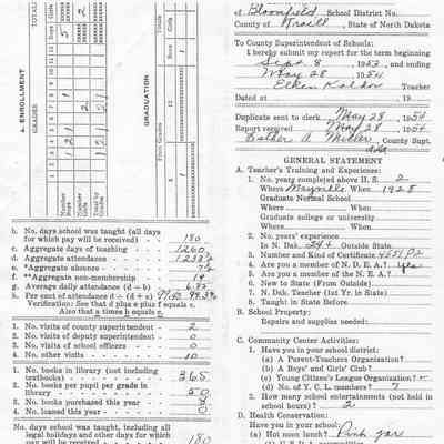 Bloomfield School No. 1: Ellen Kaldor, Teacher's Report, 28 May 1954