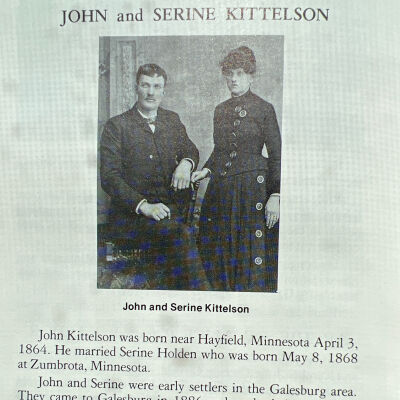 Kittelson family: John and Serine (Holden) Kittelson, 1886 settlers by Galesburg, Traill County, Dakota Territory
