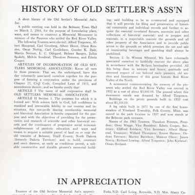 1964, Old Settler's Memorial Monument Association, Goose River section, Red River Valley, ND & MN: Pioneers, A Look into the Past: History of Ass'n & Appreciation, Page 120