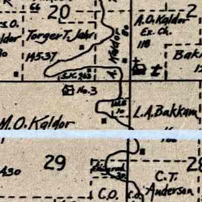 1900 Traill County Atlas Norway Township map, portions of Sections 20, 21, 28 & 29: Norway School No. 3 located in the NE Qtr. of Section 29