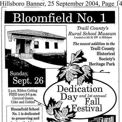 Hillsboro Banner, 25 September 2004, page 14: Bloomfield School No. 1 dedication