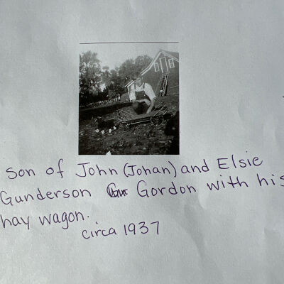 Gunderson family: John and Elsie, and son Gordon, Gunderson, residents of rural Cummings, Traill County, ND