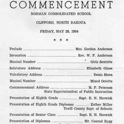 Clifford Eighth Grade and High School Commencement Program, 1954