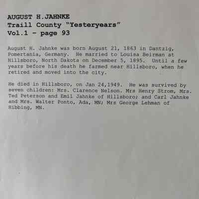 Traill County Yesteryears: August Jahnke