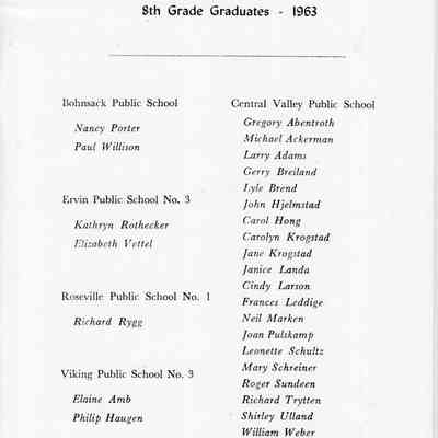 Traill County Rural Schools: 12 June 1963 Eighth Grade Graduates