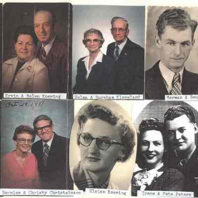 Henry and Minnie Koering's nine children: Collage of photographs of Koering children and spouses